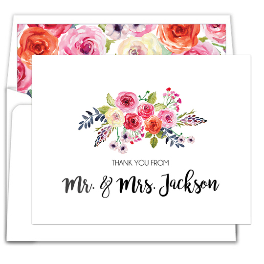 White Floral Bunch Thank You Foldover Note Cards